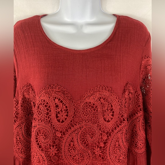 Indigo Rose Women's Dress Boho Burgundy Festival Lace Ruffles Lined Size 2x - Picture 4 of 14